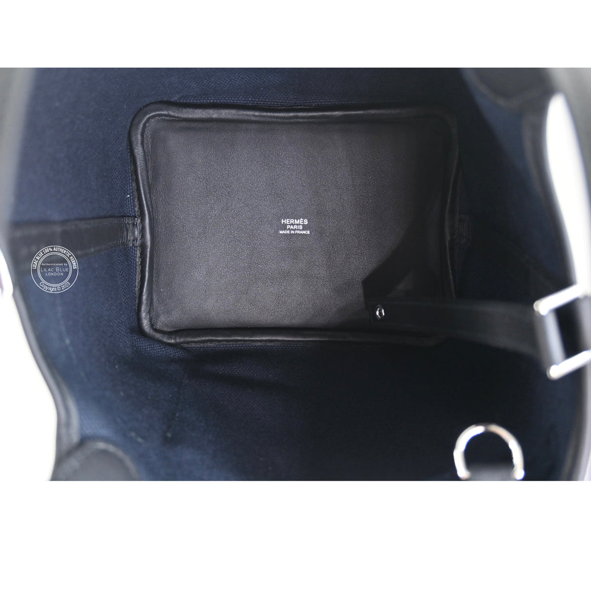 Hermès Picotin 18 Cargo interior view with Black Swift leather pocket and Hermès stamp