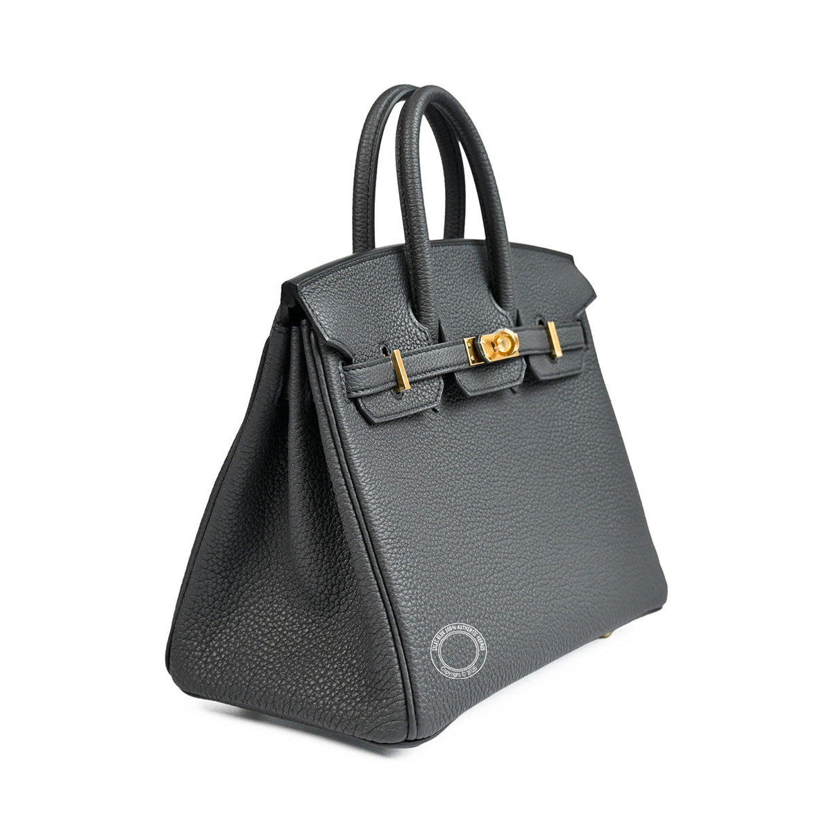 Hermès Birkin 25 in Plomb Togo leather with gold hardware, side profile view
