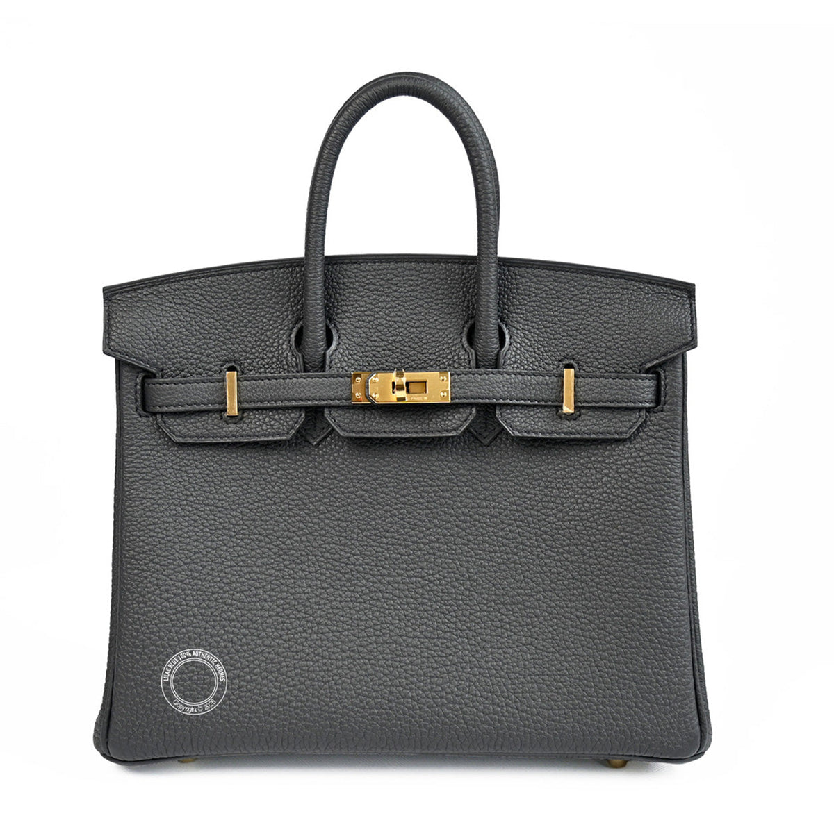 Hermès Birkin 25 in Plomb Togo leather with gold hardware, front view