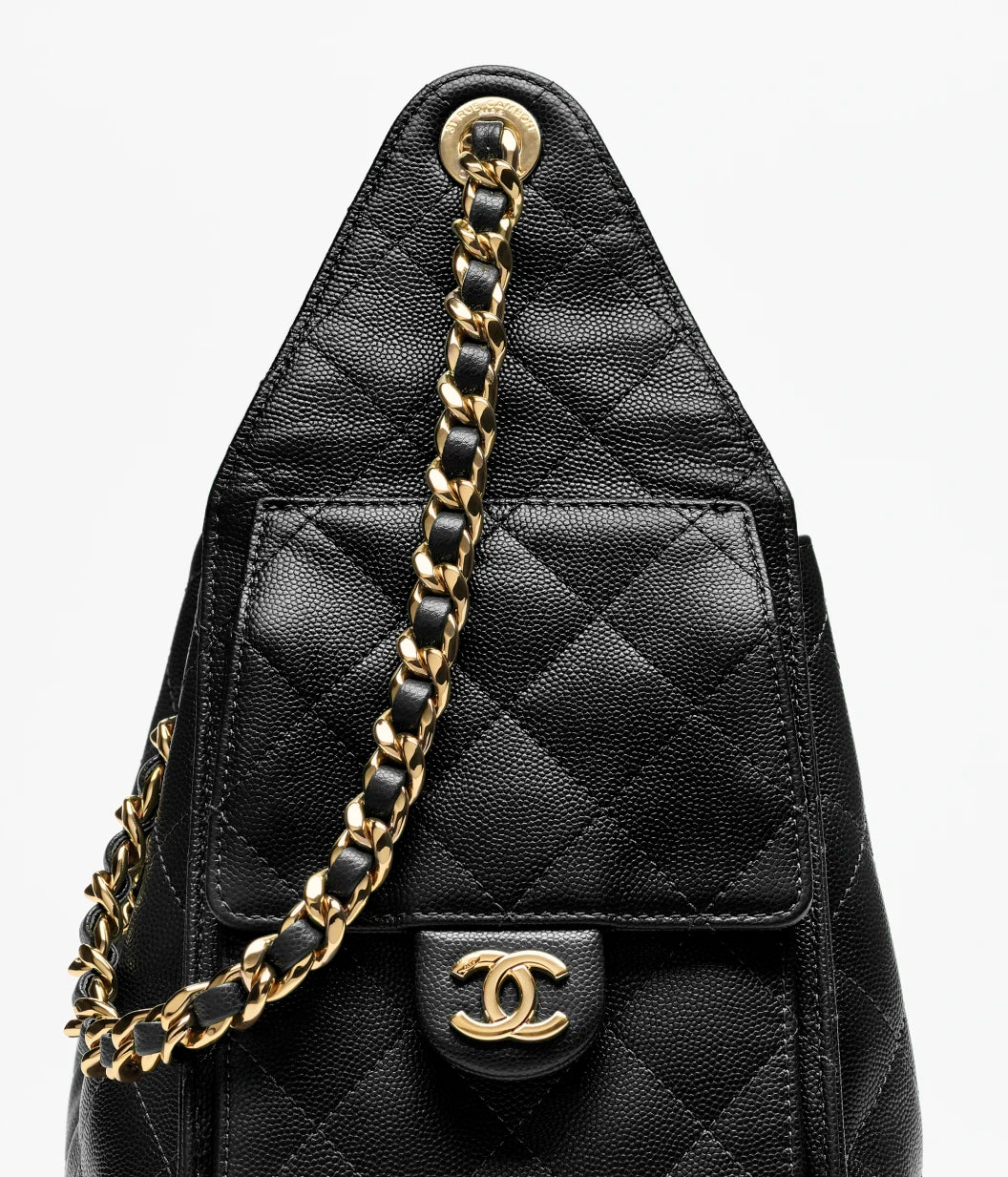 CHANEL 25 Small Handbag Grained Calfskin & Gold-Tone Metal Black with yellow gold strap