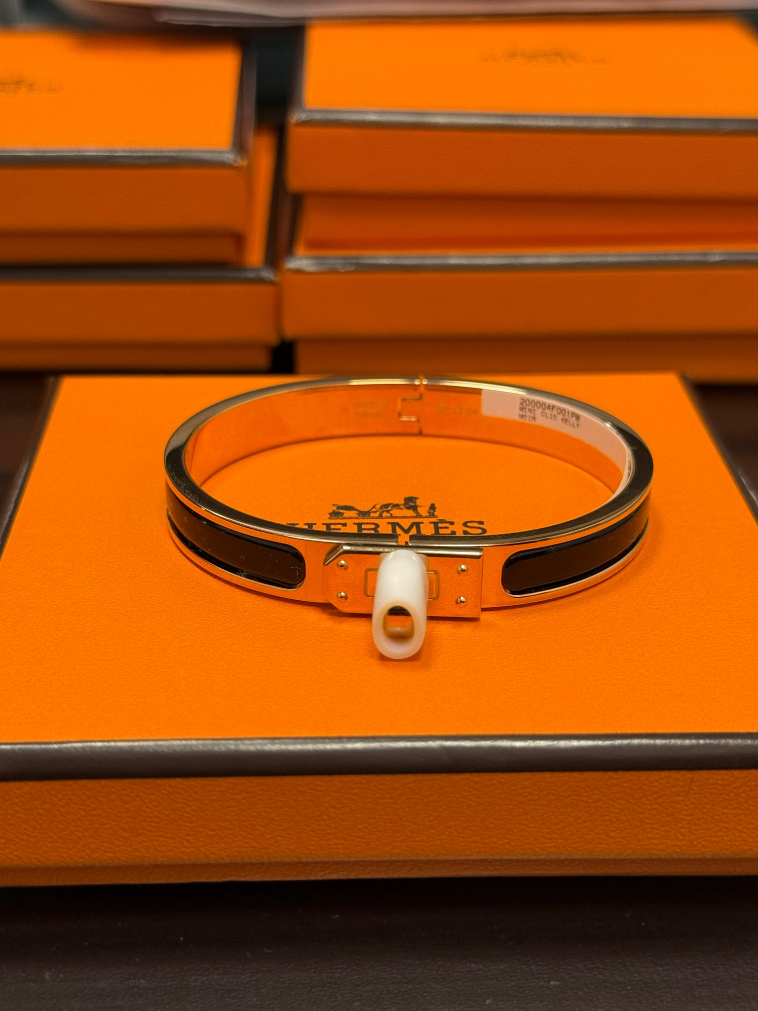 Hermes Mini Kelly Bracelet Rose Gold Plated Brass 3M 01 Noir